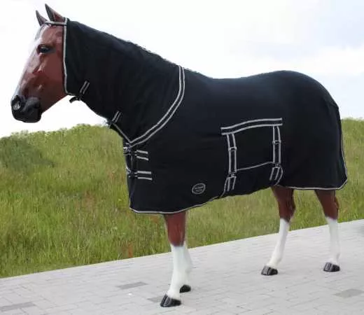 Abschwitzdecke mit Hals und Bauchlatz schwarz