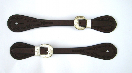 EE-TACK Sporenriemen gerade mit verzierten Silberschnallen L-163