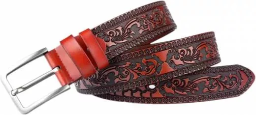 Cowboy Gürtel Floral punziert mit Wechselschnalle rotbraun