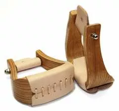 HL Offset Holzsteigbügel gebogen mit hellem Leder